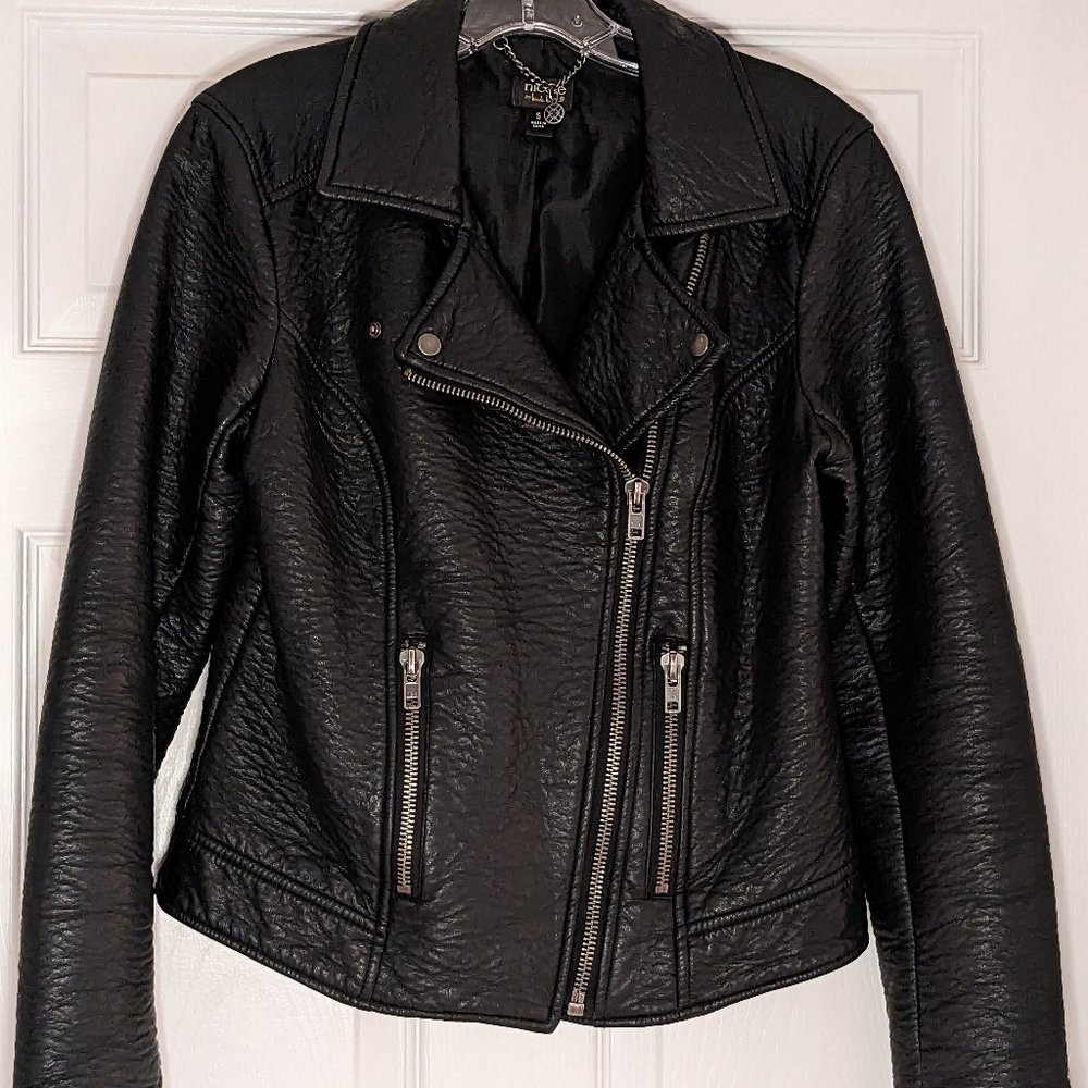 Nicole Miller Faux Leather- Black Womens Biker Jacket- Small